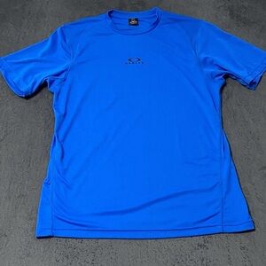 Oakley Performance Fit T-Shirt Mens XL Blue Activewear Crew Neck Top Logo Sporty